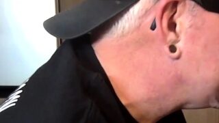 Cock greedy DILF sucks gloryhole dick