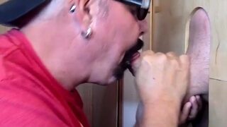 Mature gaydaddy eats gloryhole cum